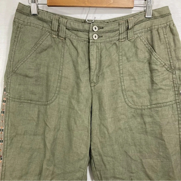 INC International Concepts 100% Linen Olive Green Boho Casual Pants Size 8 - Picture 5 of 13